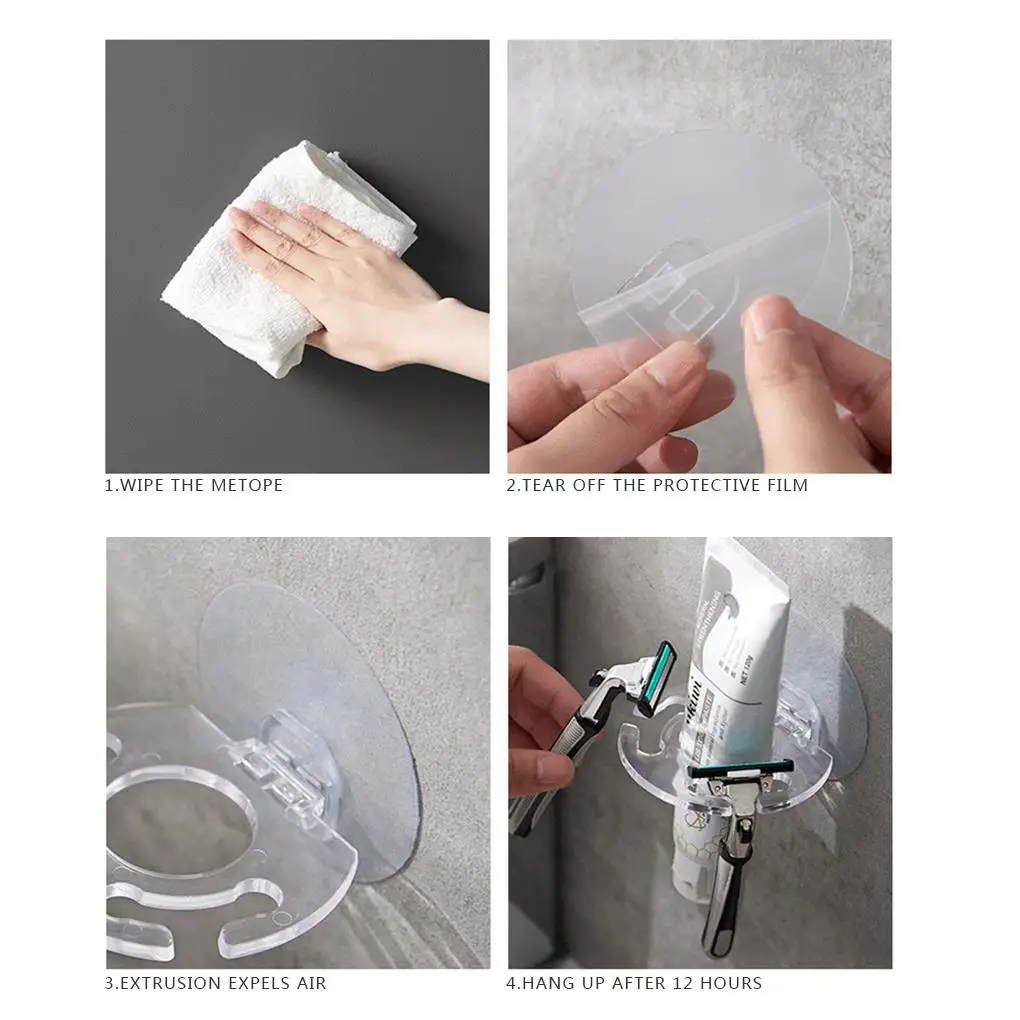 Toothbrush Holder Waterproof Self-adhesive Rack Bracket Transparent Grey