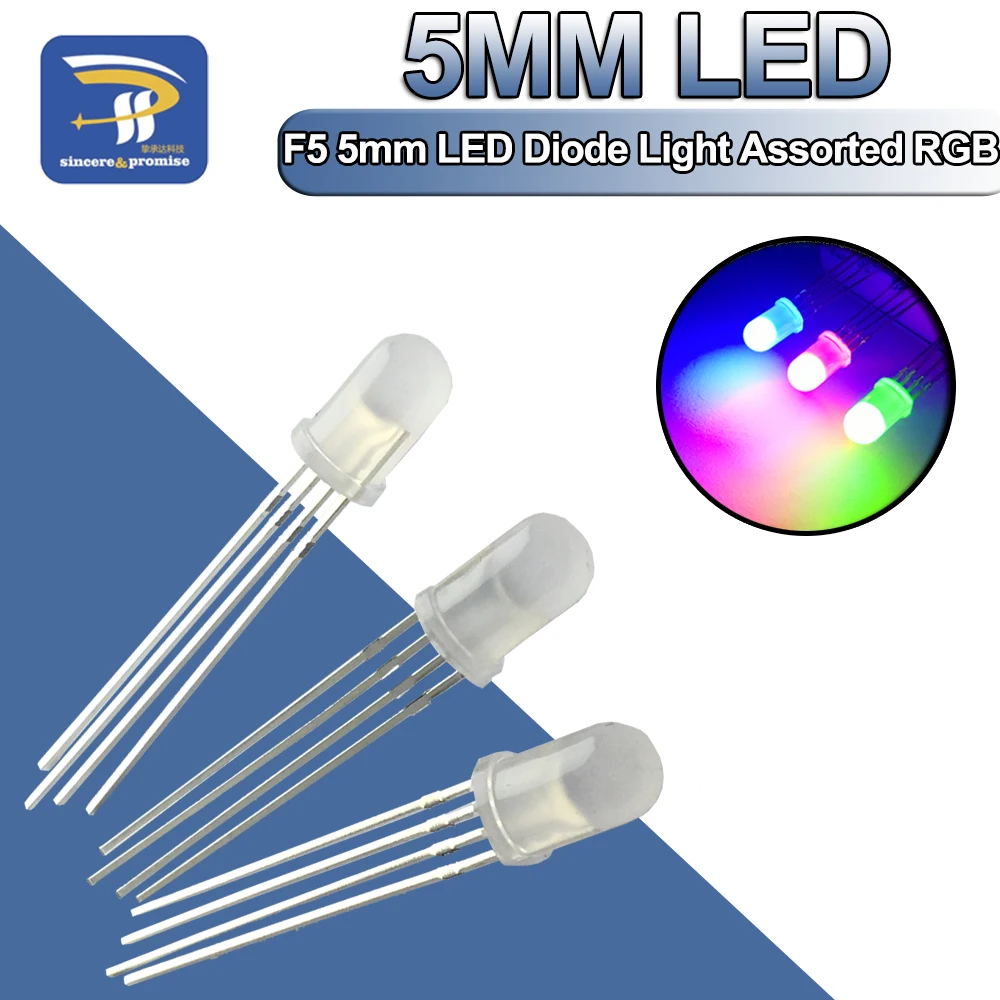 20/100 szt. 4pin 5mm lampa diody Led RGB trójkolorowa okrągła wspólna katoda/anoda LED F5 dioda elektroluminescencyjna czerwony zielony niebieski
