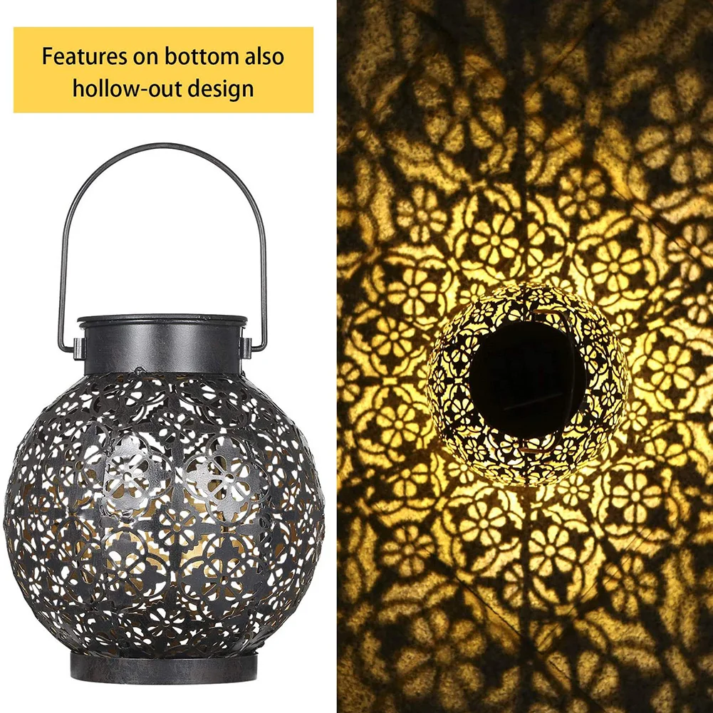 

Retro Metal Hollow-out Lantern Solar Powered Lamp Flower Projection Garden Iron Art Lights Gardening Decoration Outdoor For Yard