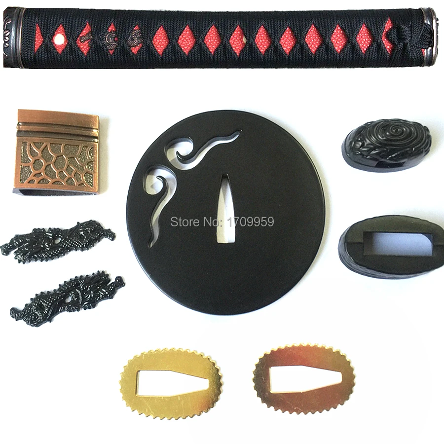 A Set of Sword Handle/Iron Tsuba+Menuki+Fuchi+Kashira+Habaki+Seppa for Japanese Samurai Katana/Wakizashi Nice Metal Crafts