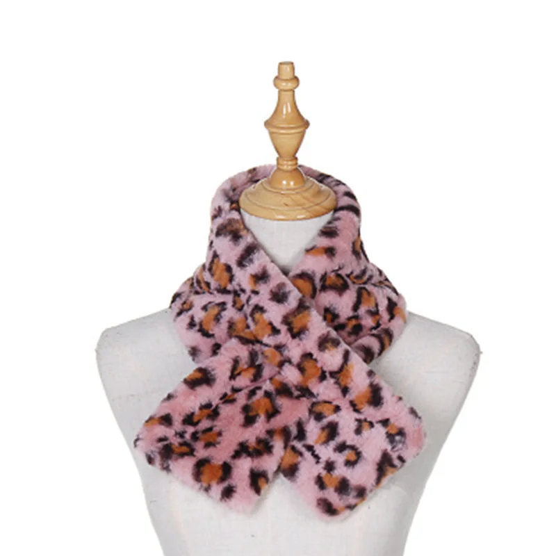 Winter Thicken Plush Leopard Scarf Female Faux Rabbit Fur Warm False Collar Animal Pattern Cross Neck Guard Warm Snood N37