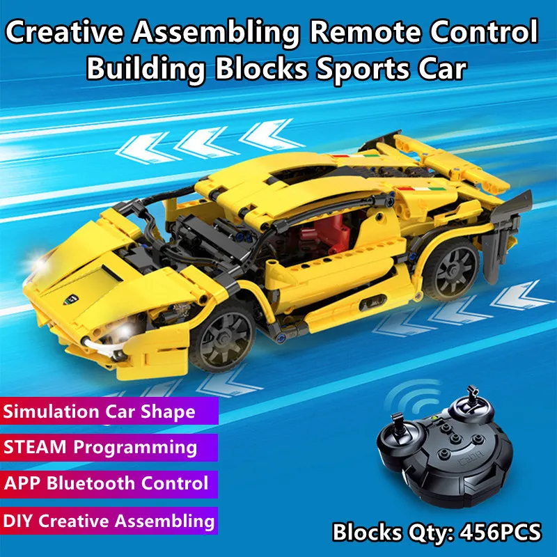 

DIY Creative Assembling Remote Control Sports Car Building Blocks STEAM Programming Parent-Child Interaction RC Truck With Light