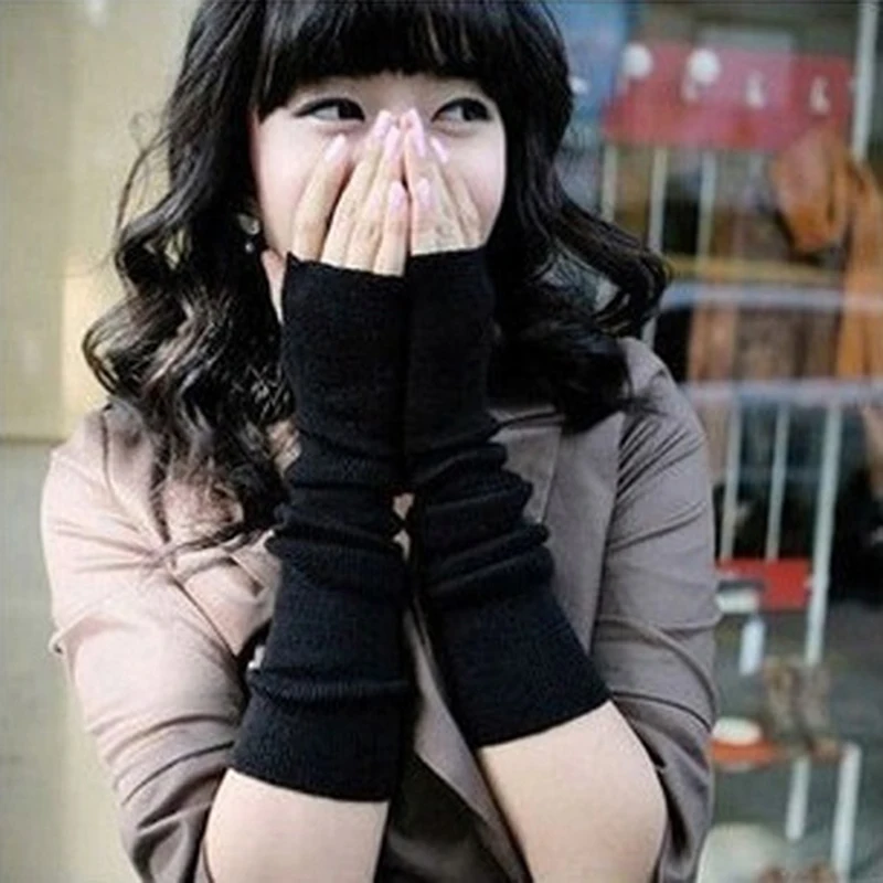 ยาวถักFingerless MittensถุงมือแขนWarmer MittenถักUnisex Half Fingerถุงมือยาว