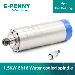 G-PENNY 1.5kw ER16 Water Cooled Spindle Motor Lengthening Type 220v CNC 400Hz Blue Type 7A 80x220mm 4 Bearings Water Cooling