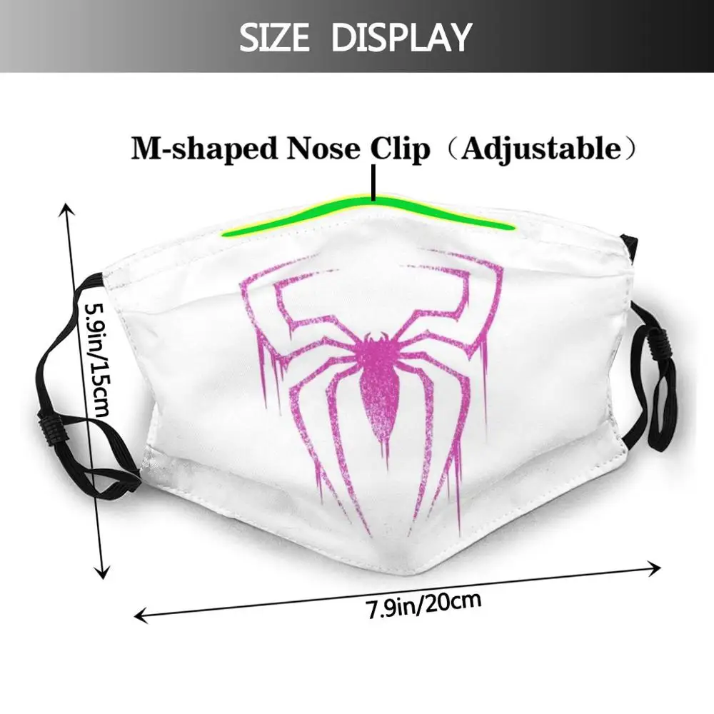 Spider Symbol ( Pink Version ) Print Washable Filter Anti Dust Mouth Mask Spider Spidergwen Gwen Stacy Pink Comics Amazing