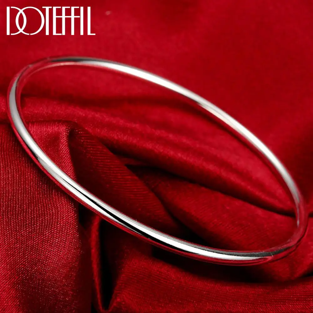 DOTEFFIL 925 Sterling Massivem Silber Armband Mode Persönlichkeit Einfache Glatte Armreifen Für Frauen Hochzeit Engagement Schmuck