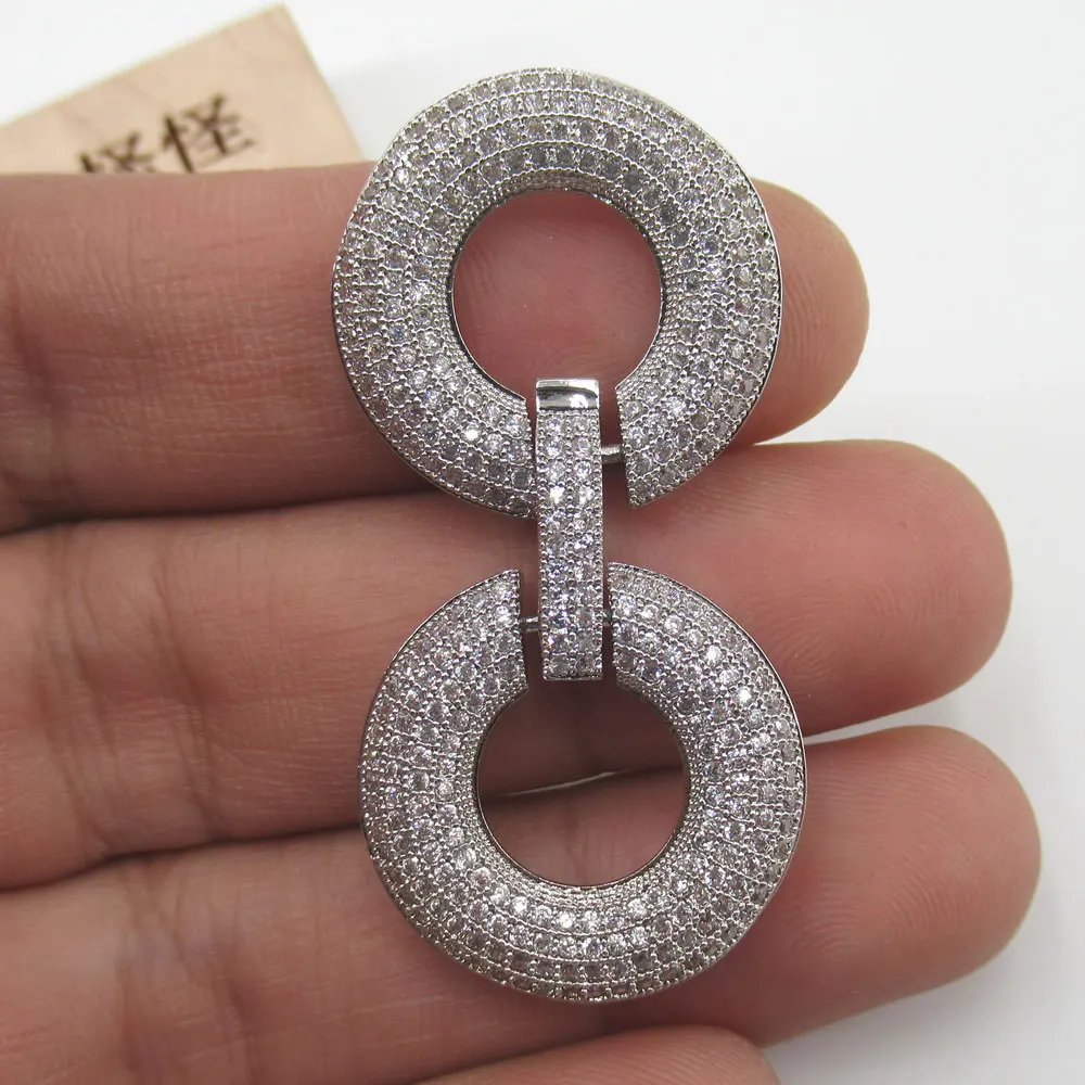 APDGG 25X50Mm Mạ Vàng Cubic Zircon CZ Micro Mở Đường Vòng Vòng Tròn Khóa Mặt Dây Chuyền Vòng Cổ Vòng Tay Trang Sức Làm tự Làm