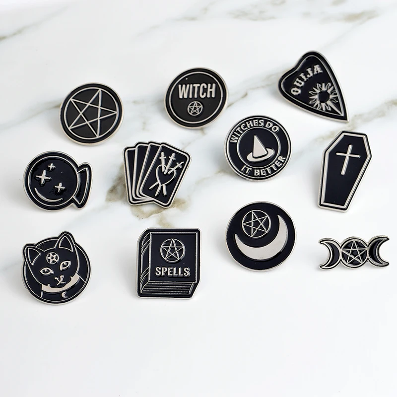 Handmade Enamel Pins Witch Ouija Moon Tarot BooK New Goth Style Lapel Pin Badge Jewelry Gifts Brooches for Women Men Wholesale