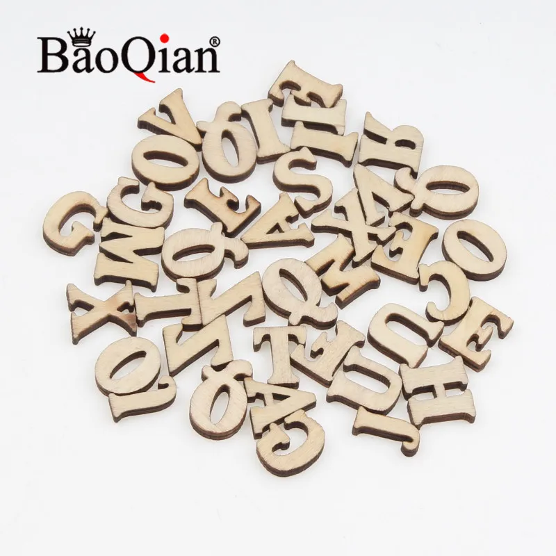 100pcs/lot Natural Wooden Scrapbook 16mm Letter Pattern Educational Puzzle Diy Charm Home Decoration Crafts