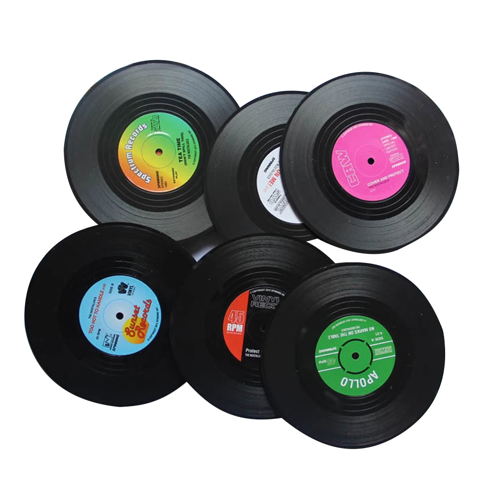 1/4/6 Pcs Retro Coasters Set Vinyl Record Round Disk Coaster Non Slip Record Coffee Cup Mat  PVC Drinks Home Decor Coaster