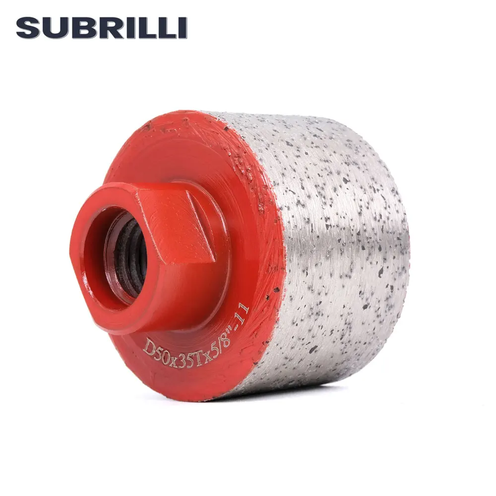 Subrilli 2 Polegada diamante metal roda de tambor contínuo tolerância zero rebolo para laje de pedra pia buraco m14 5/8 "-11 rosca