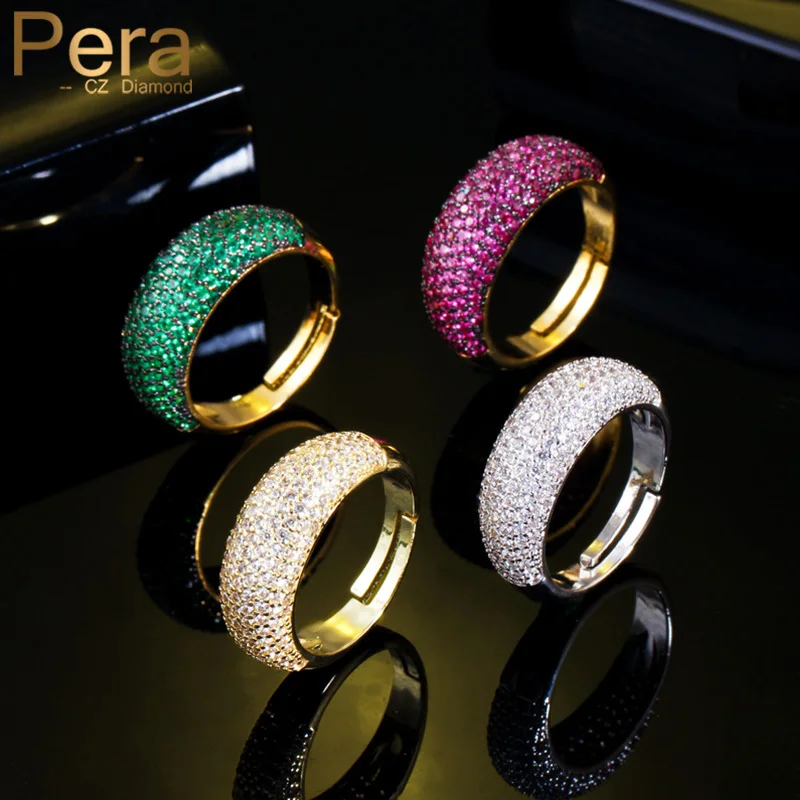 

Pera Brand Design Red Green African CZ Gold Color Women Adjustable Cocktail Party Finger Ring for Ladies Costume Jewelry R153