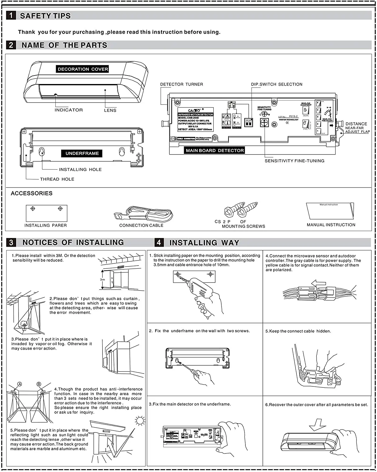 mit Ray Reflective Type Infrared Detector Sensor for Auto-Door Control System