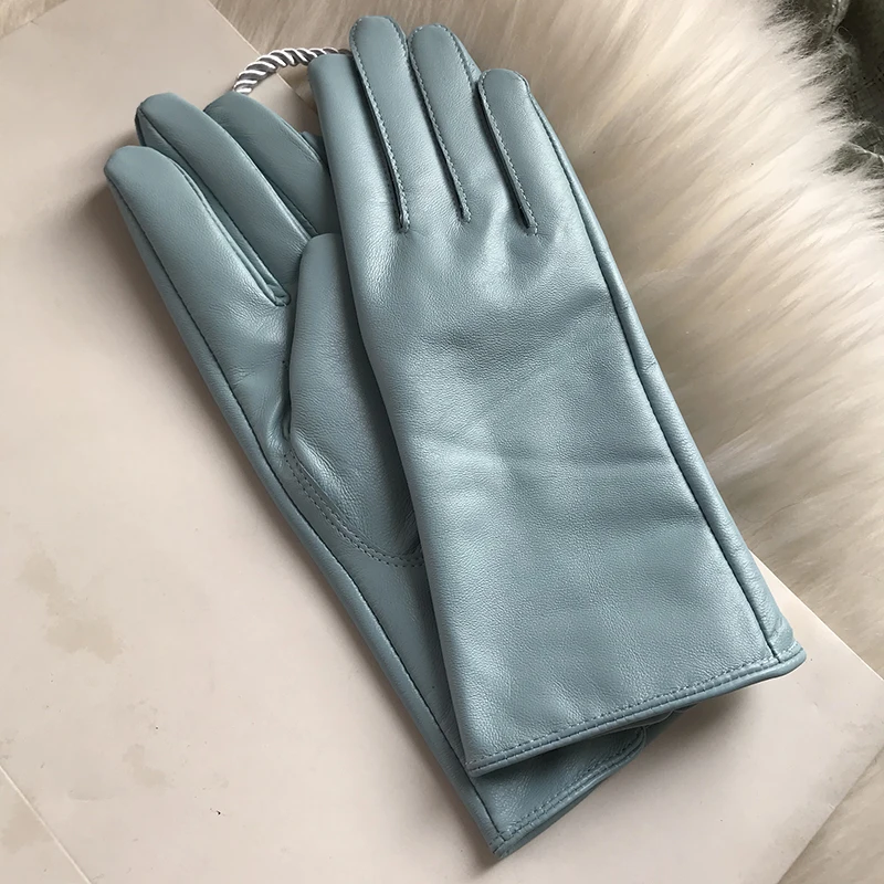 Genuine Leather Gloves 24cm Women Light Blue Thin Rayon Lining Straight Edition Style Men Pure Sheepskin Glove Color Driving