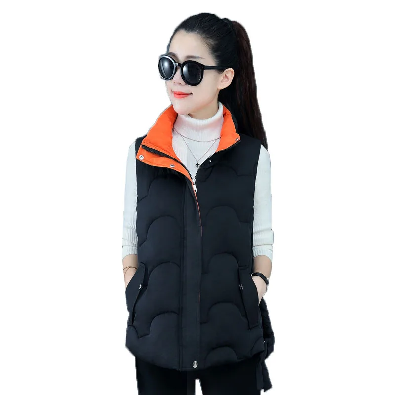 

Autumn Winter Women Vest Coat Stand-up Collar Casual Zipper Sleeveless Jacket Female Short Cotton Outwear Waistcoat Ladies Parka