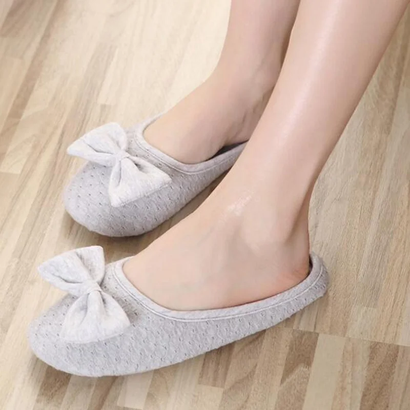 Cotton Cute Bowtie Home Women Slippers Summer Spring Indoor Shoes For Girls Ladies Female Warm House Bedroom Floor Flats