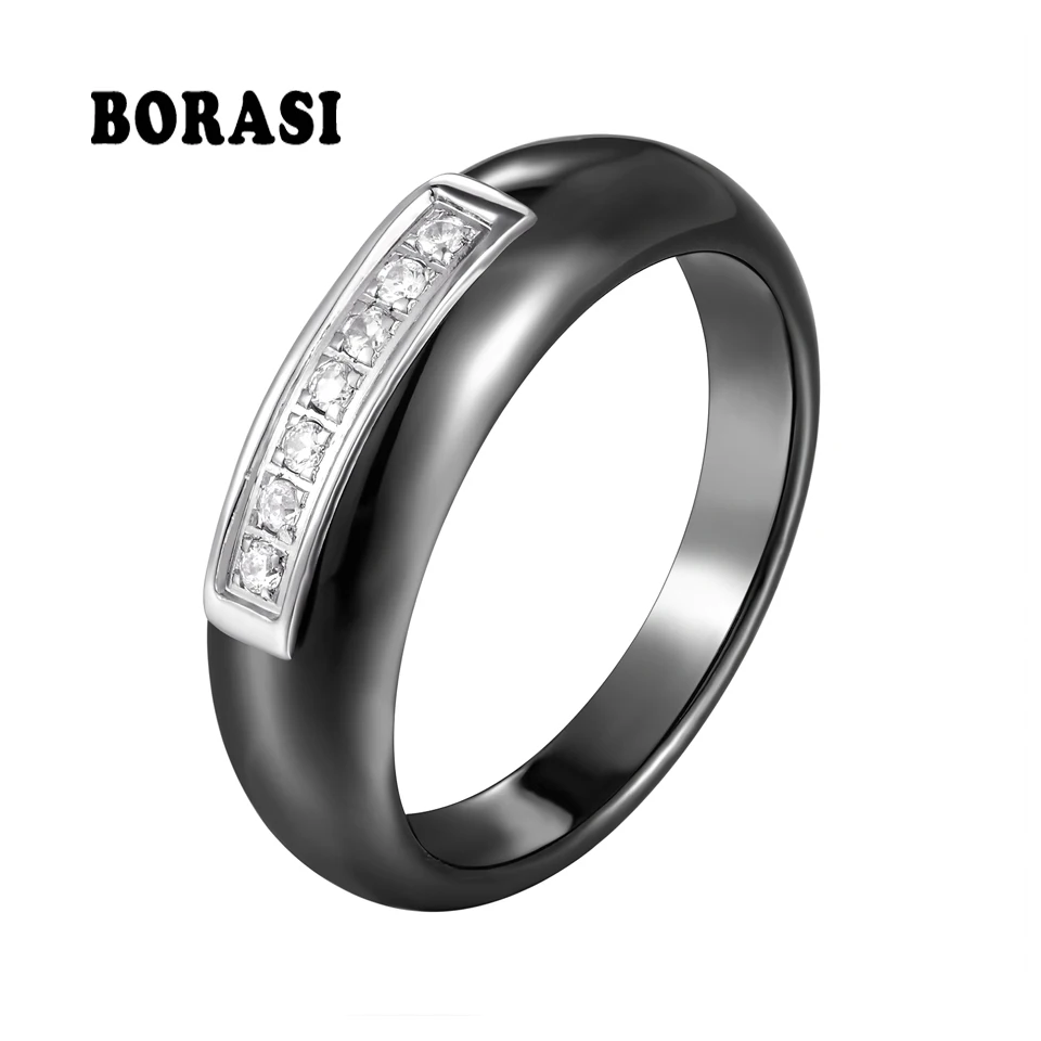 Stainless Steel AAA CZ Engagement Rings for Women/Men With Bling Crystal Smooth Healthy Ceramic Alien Finger Ring Christmas Gift