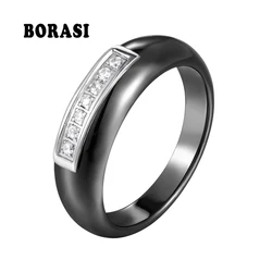 Stainless Steel AAA CZ Engagement Rings for Women/Men With Bling Crystal Smooth Healthy Ceramic Alien Finger Ring Christmas Gift