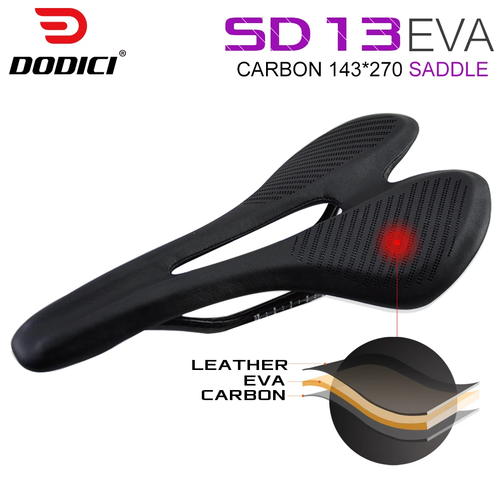 

DODICI Bicycle Carbon Saddle Road/MTB Bike Light Comfortable Breathable Leather EVA Saddle Seat Cushion Cycling Parts SD13