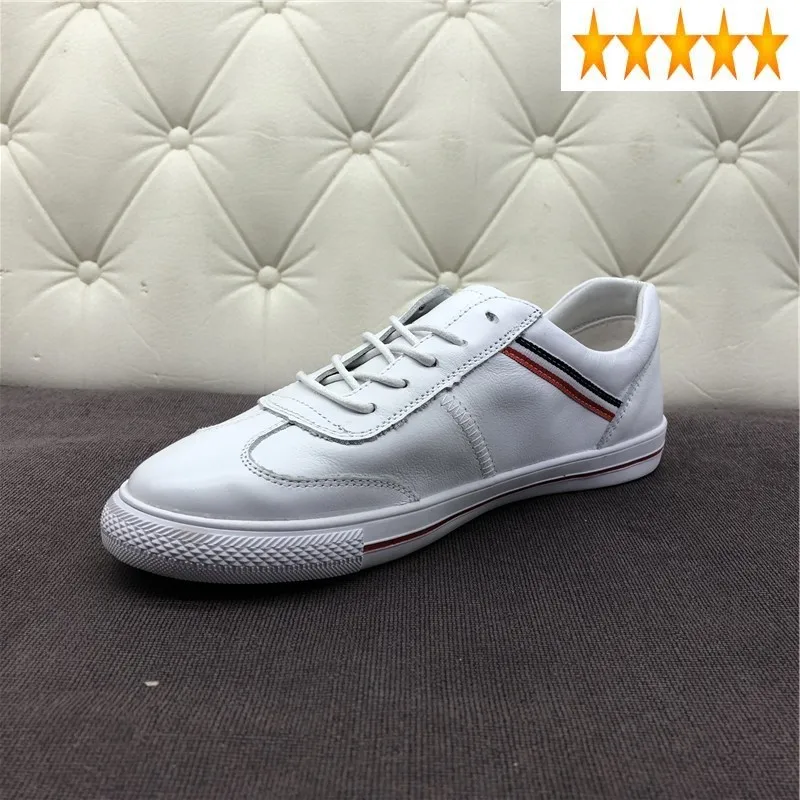 

White New Autumn Women Pumps Casual Sneakers Brand Genuine Leather Sneaker Striped Lace-Up Round Toe Platform Cowhide Shoes