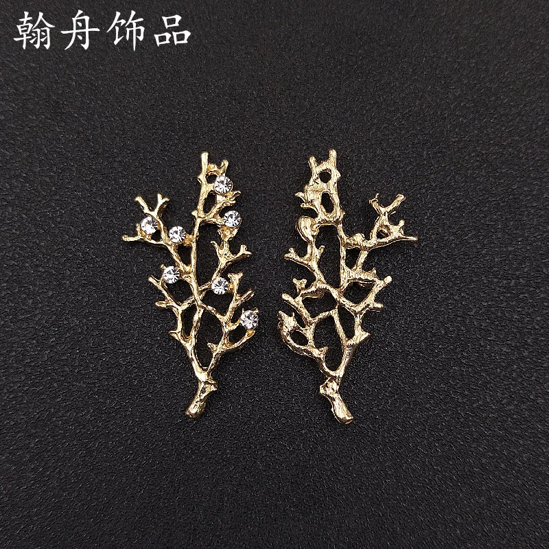 50PCS 24*52mm Gold color Alloy Material Big Crystal Branch Charm Leaf Branch charm for Wedding Head DIY Handmade Jewelry Making