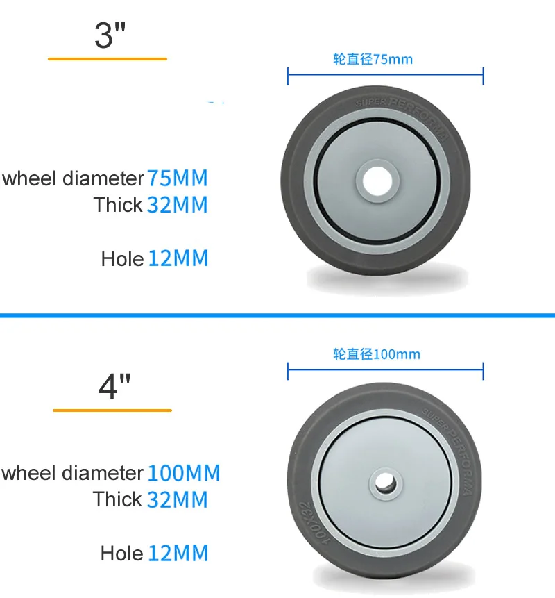 Replacement caster TPR wheels,with bearings,,3/4/5 inch,Quiet Protect the ground,wear resistance, trolley, shelf wheels