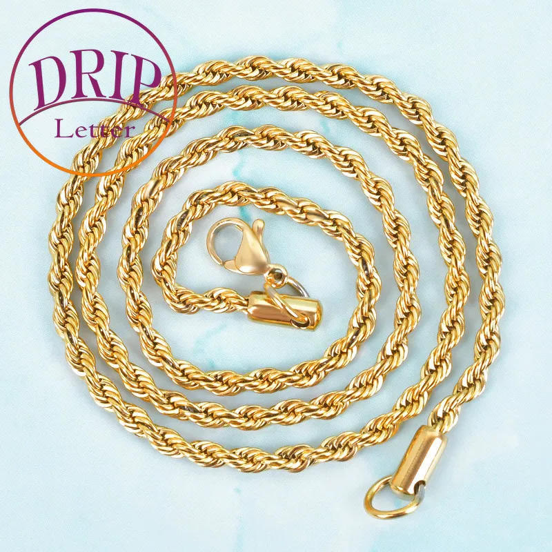 Drip Letter Rope Chain Necklace Link for Men Hip Hop Rock Street Stainless Steel Charms Jewelry Gift 2021 Trend