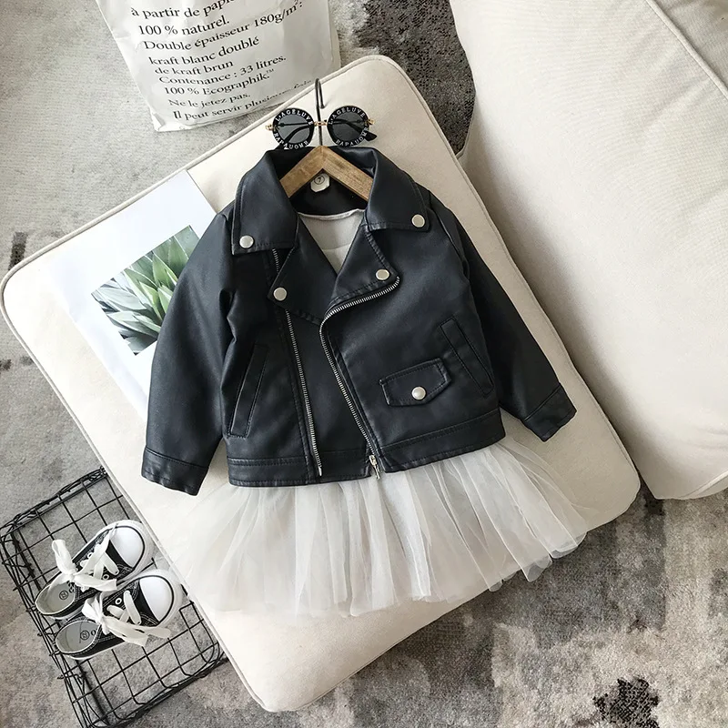 Fashion Baby Boy Girl  PU Leather Jacket Spring Autumn Toddler Kids Leather Coat Casual Chaqueta Outwear Clothes black 1-7Y