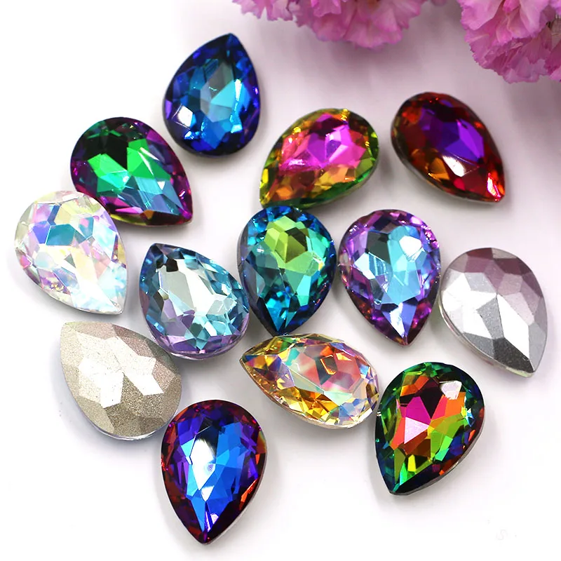 HFOUR Jewelry Making 10*14mm/13*18mm Teardrop Shape Pointback Glass Crystal Ab Rhinestones Glue On Garment/Bags/Shoes