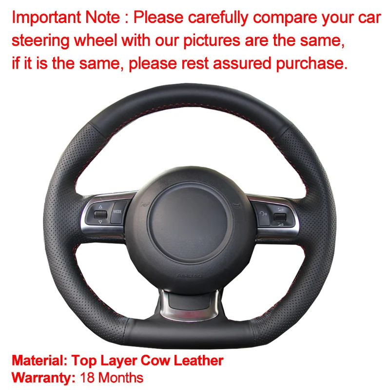 Hand Sewing Wrap Car Steering Wheel Cover Top Cow Leather For Audi TT TTS (8J) 2006-2013 2014 A3 S3 (8P) Sportback 2008-2012