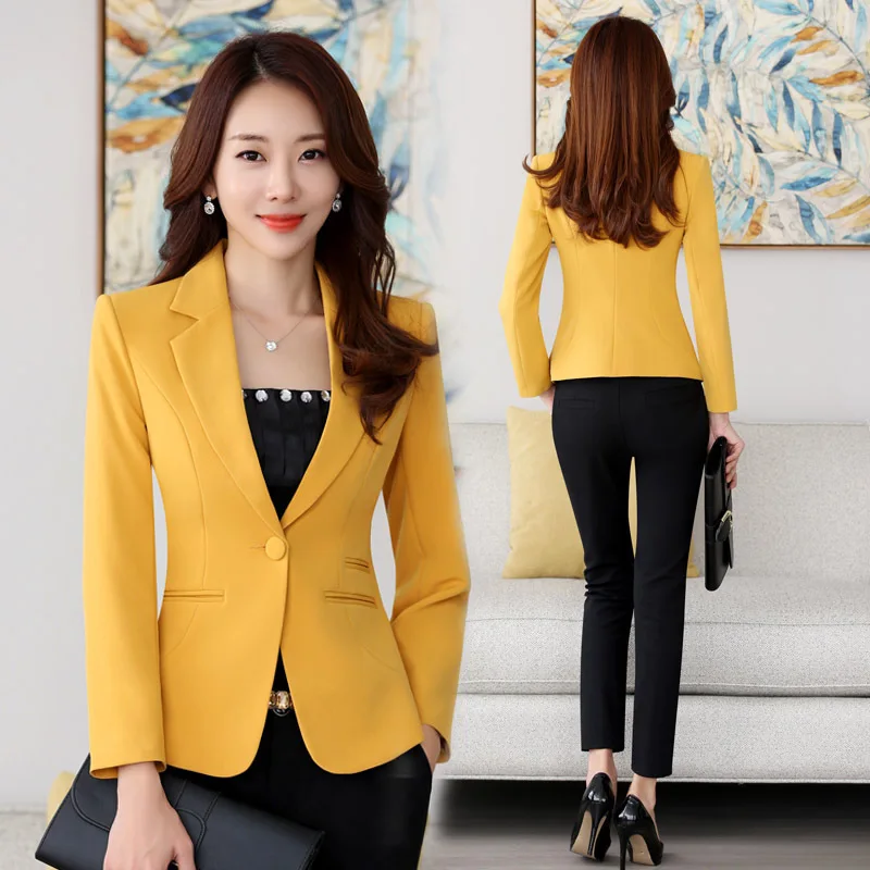 High-quality Women Blazers Jacket Fall Office Lady Business Formal Wear Small Suit Single Button Blazer Coat Mujer Y89