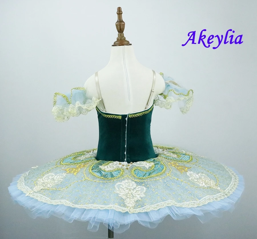 Professional Ballet Tutu Green Velvet For Women Swan Lake Pancake Platter Tutu skirt Ballerina Girls The Talisman costume JN9097