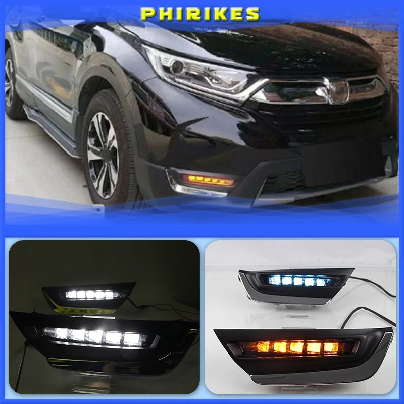 High match For Honda CRV CR-V 2017 2018 LED DRL Driving Daytime Running Light fog lamp with yellow turn signal style Relay