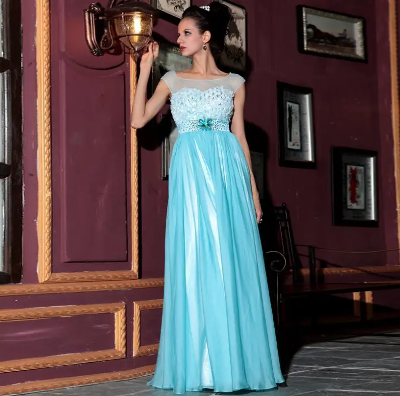 new arrival hot sale blue gauze sexy high winter women long design evening prom chiffon graduation mother of the bride dresses