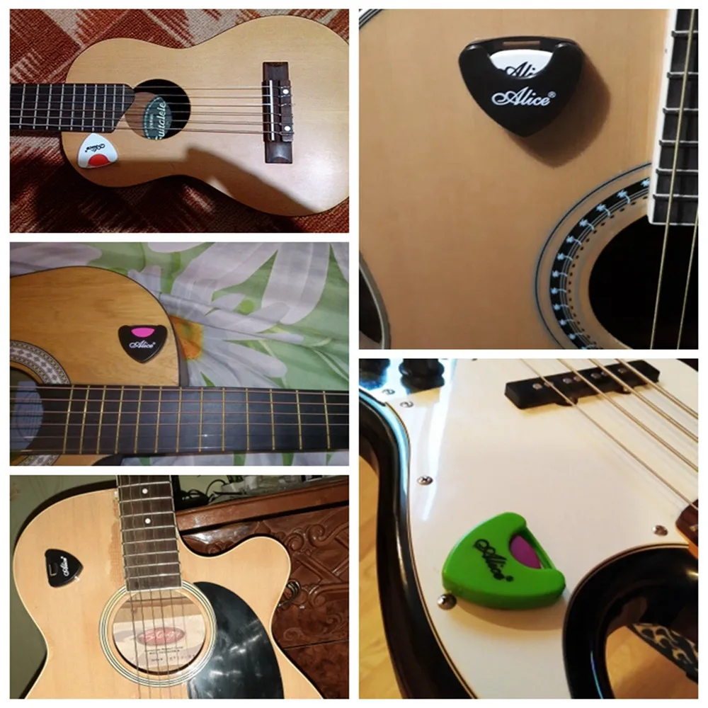 2Pcs Alice Guitar Pick Holder Plastic Plectrum Case Mediator Quick Storage Self Adhesive Triangle Shape 6 Options for Color