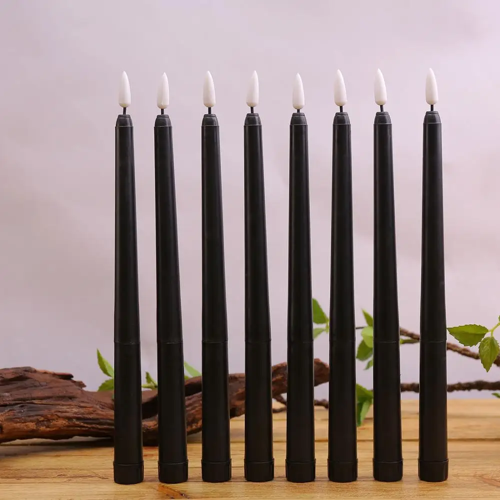 Pack of 6 Black Decorative Flickering LED Candles,Yellow/Warm White Flameless Plastic Electronic Christmas Halloween Decoration