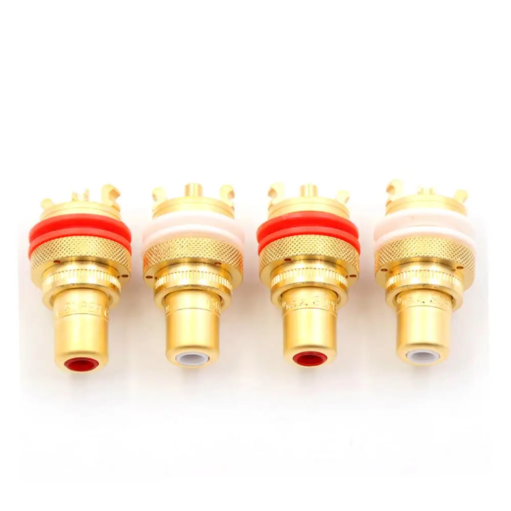 4Pcs Copper RCA Female Connector Lotus Audio Socket Audio Amplifier RCA Block Connectors