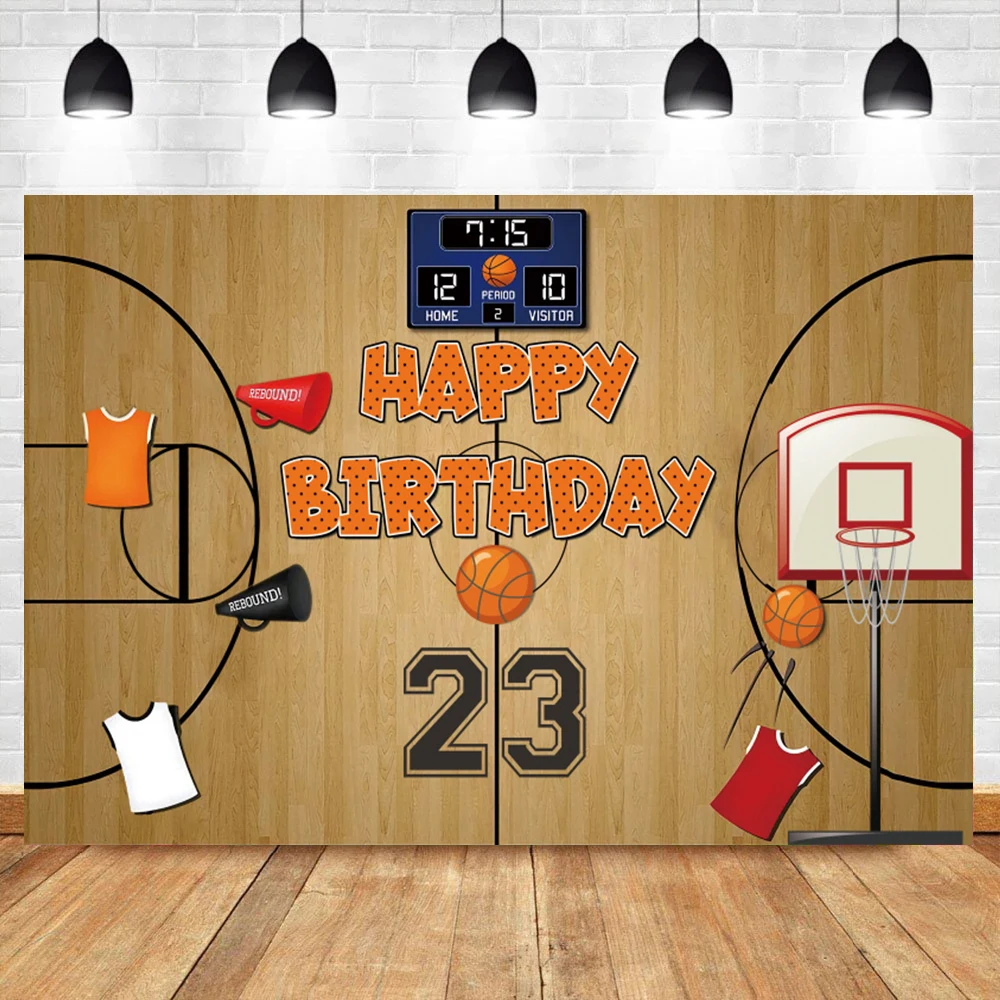 

Laeacco Happy Birthday Party Basketball Court Rebound Decor Poster Banner Backdrop For Photography Customized Photo Background