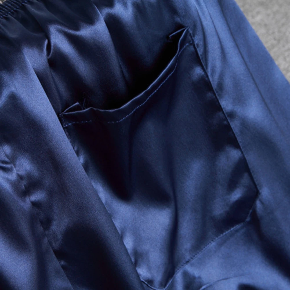 Casualowe męskie spodenki satynowa piżama jednolity kolor elastyczna talia jedwabna bielizna nocna spodnie do spania spodnie odzież