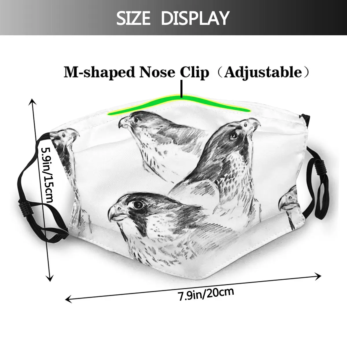 Three Peregrines Art Sketch Pattern Mask Falconry Austringer Hawk Adjustable Wasbaar Pattern Cotton Respirator With Filters