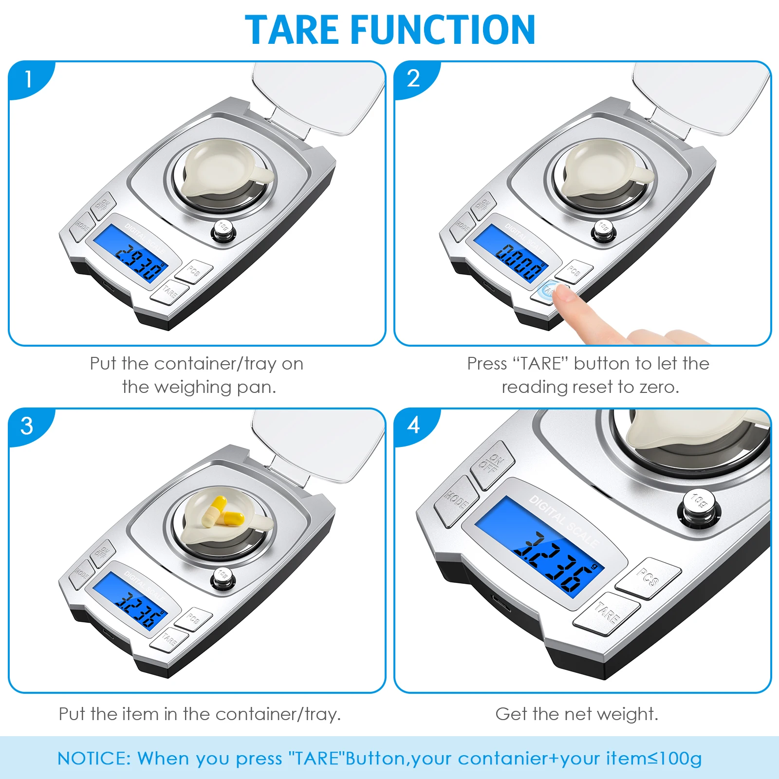 0.001g Digital Electronic Scales 100g/50g USB Charging Precision Powder Jewelry Scale Mini Pocket Milligram Scale