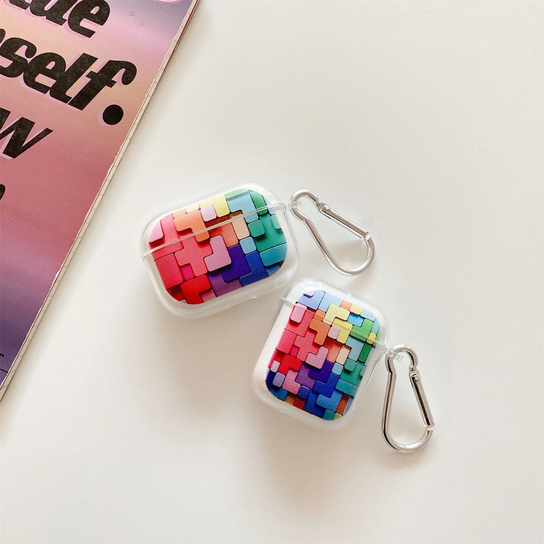 Colorful Block Cube Case For apple Airpods 1 2 3 Pro Bluetooth headset Protective Earphone with Crystal Pendant cover Funda