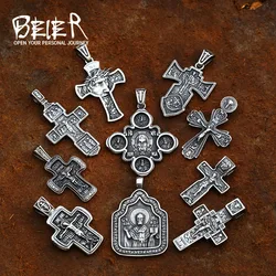 BEIER Christ Jesus Pendant Necklace 316L Stainless Steel Cross Chain Heavy Men Jewelry Gift Religious Christian Jewelry BP8-381