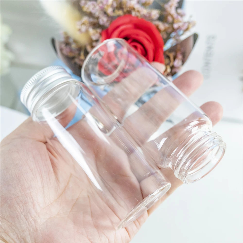 Silver Aluminum Lid Small Glass Bottle 70ml Hyaline Water Container 24Pcs Reusable Split Wishing Vials Food Pot Strong Sealing