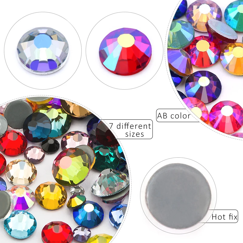 QIAO Multi-Color SS6-SS30 Crystal Glass Glitter Rhinestone Flatback Hot fix Rhinestones For Nail Art Sewing & Fabric Decoretion