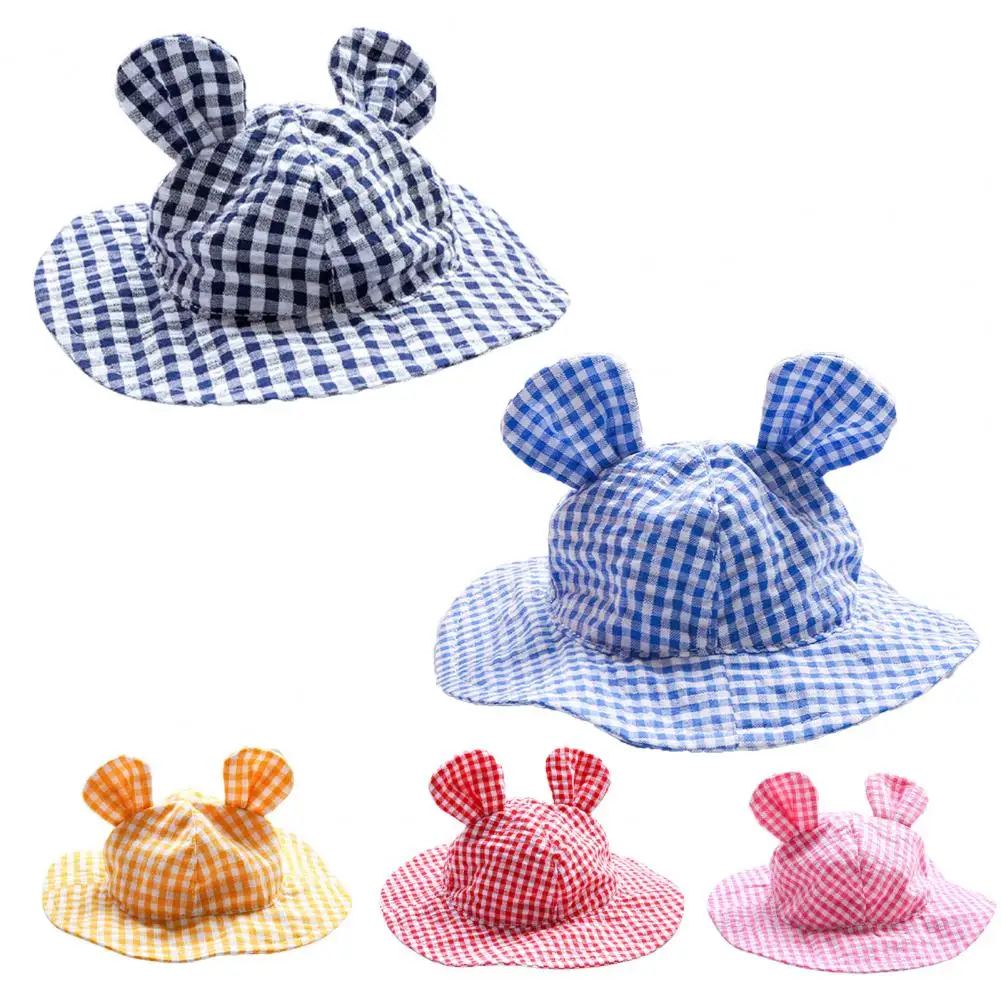 Cute Fisherman Hat Plaid Printing Decorative Polyester Wide Brim Dog Sunscreen Cep for Pet Dogs Accessories Supplies Decor