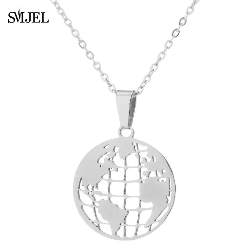 SMJEL Origami World Map Necklace Globe Women Geometric Earth Africa Necklace Circle Necklaces & Pendants Choker Jewelry