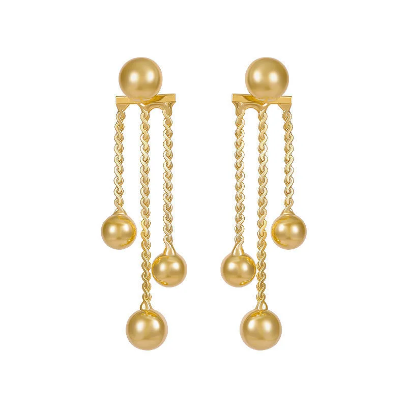2021 New Golden Pea Tassel Drop Earrings For Woman Korean Fashion Jewelry Party Neo Gothic Girls Unusual Ear Accessories image 6