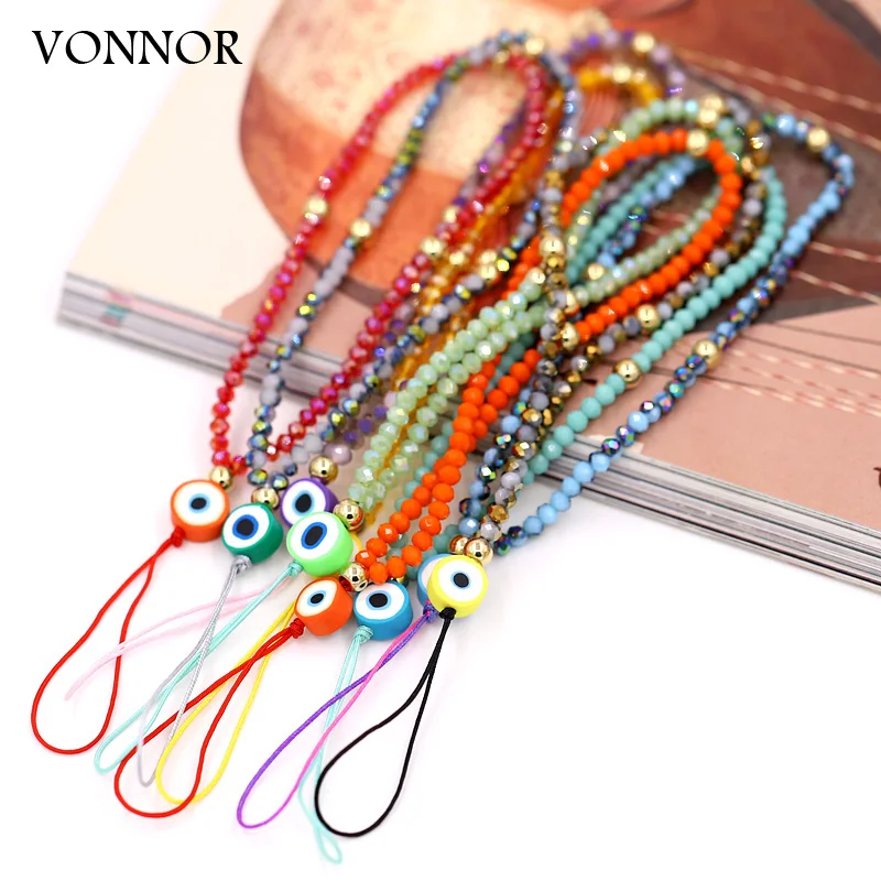 VONNOR Jewelry Wholesale Phone Chain Multicolor Crystal Evil Eye Phone Charm Lanyard Strap for Phone Decoration Accessories