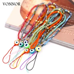 VONNOR Joyería al por mayor Cadena de teléfono Multicolor Crystal Evil Eye Phone Charm Cordón Correa para accesorios de decoración del teléfono
